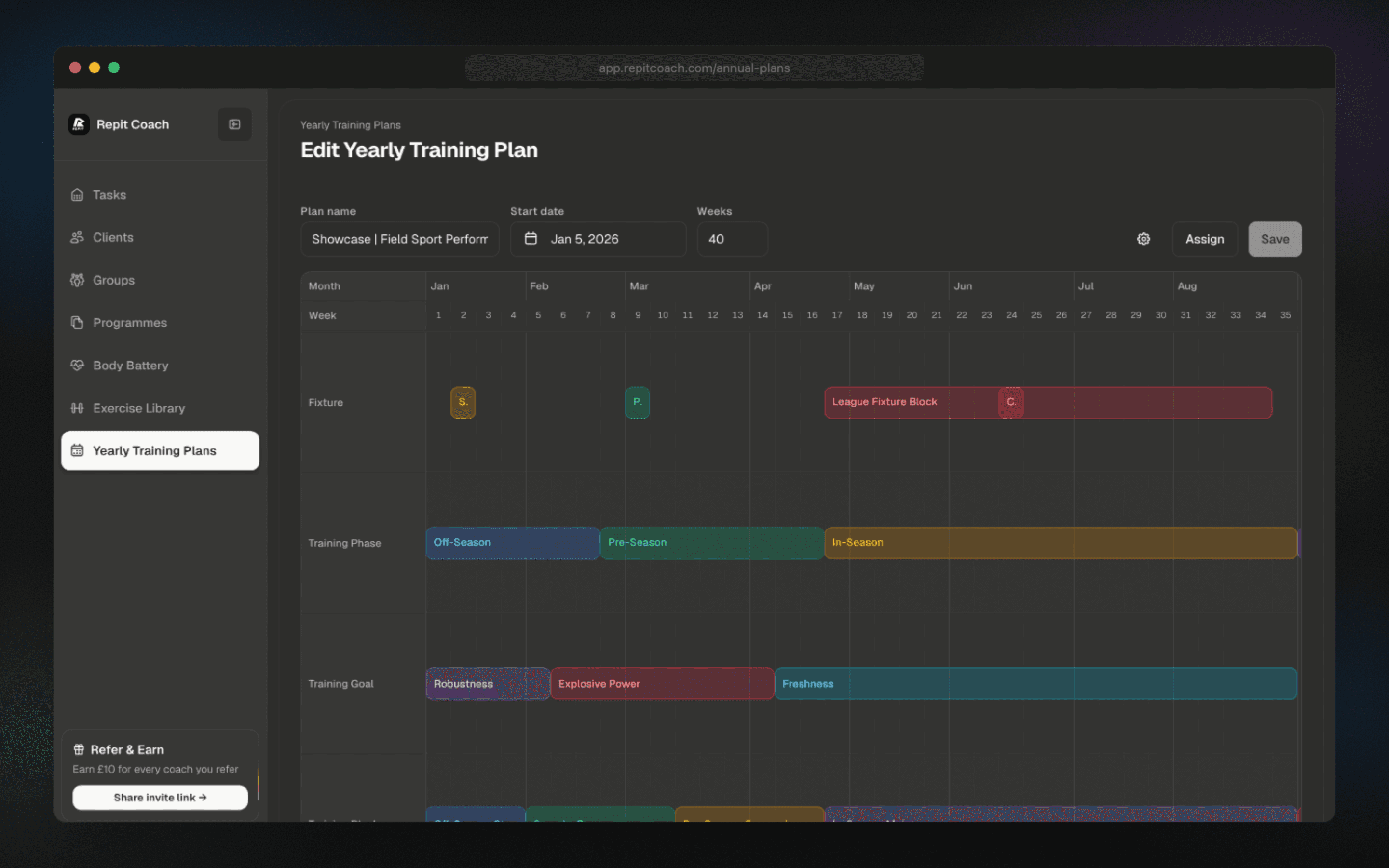 Annual training plan timeline for athlete programming
